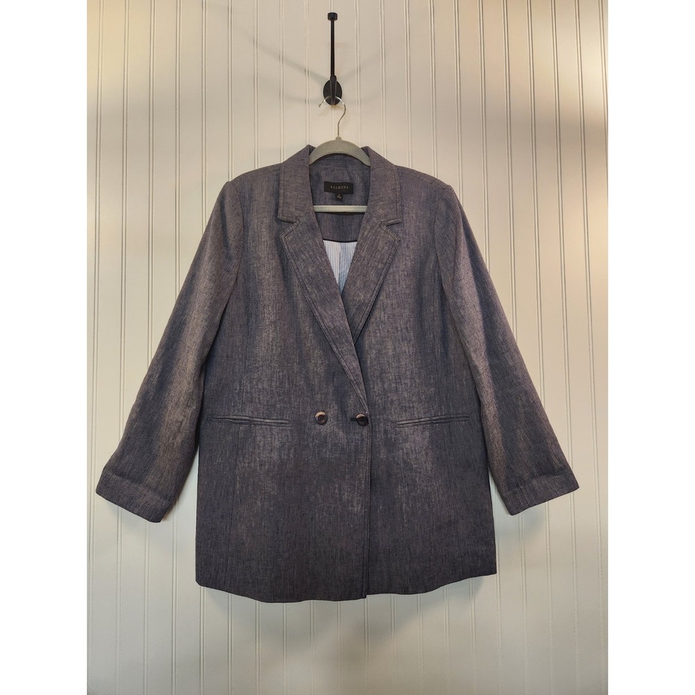 NEW Talbots Women's Distress Blue Double Breast Oversize Blazer Size 16 Casual